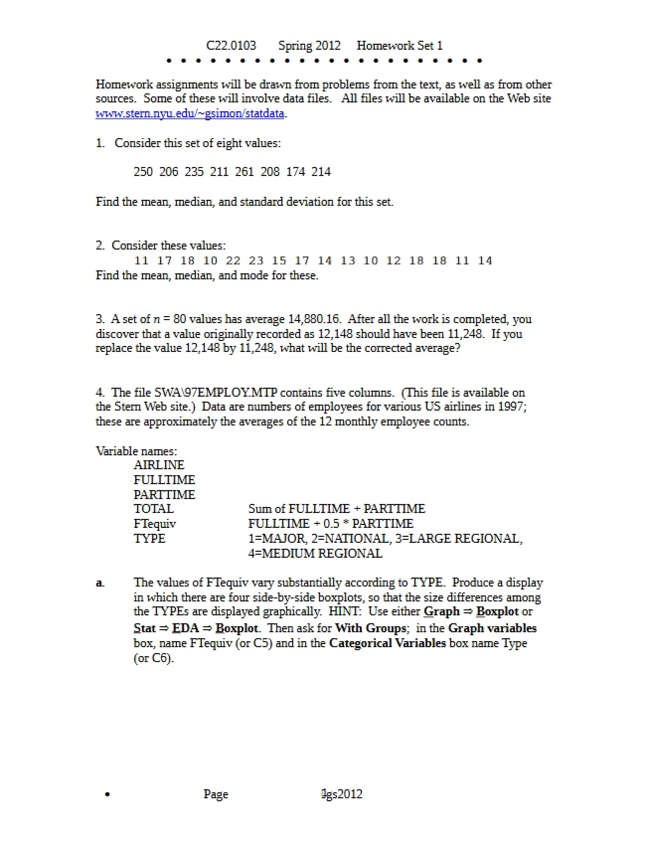 Forecasting Models Homework
