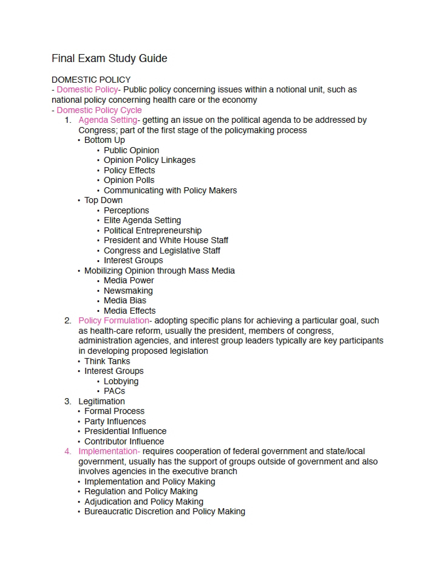 Study Guide for Final Examination
