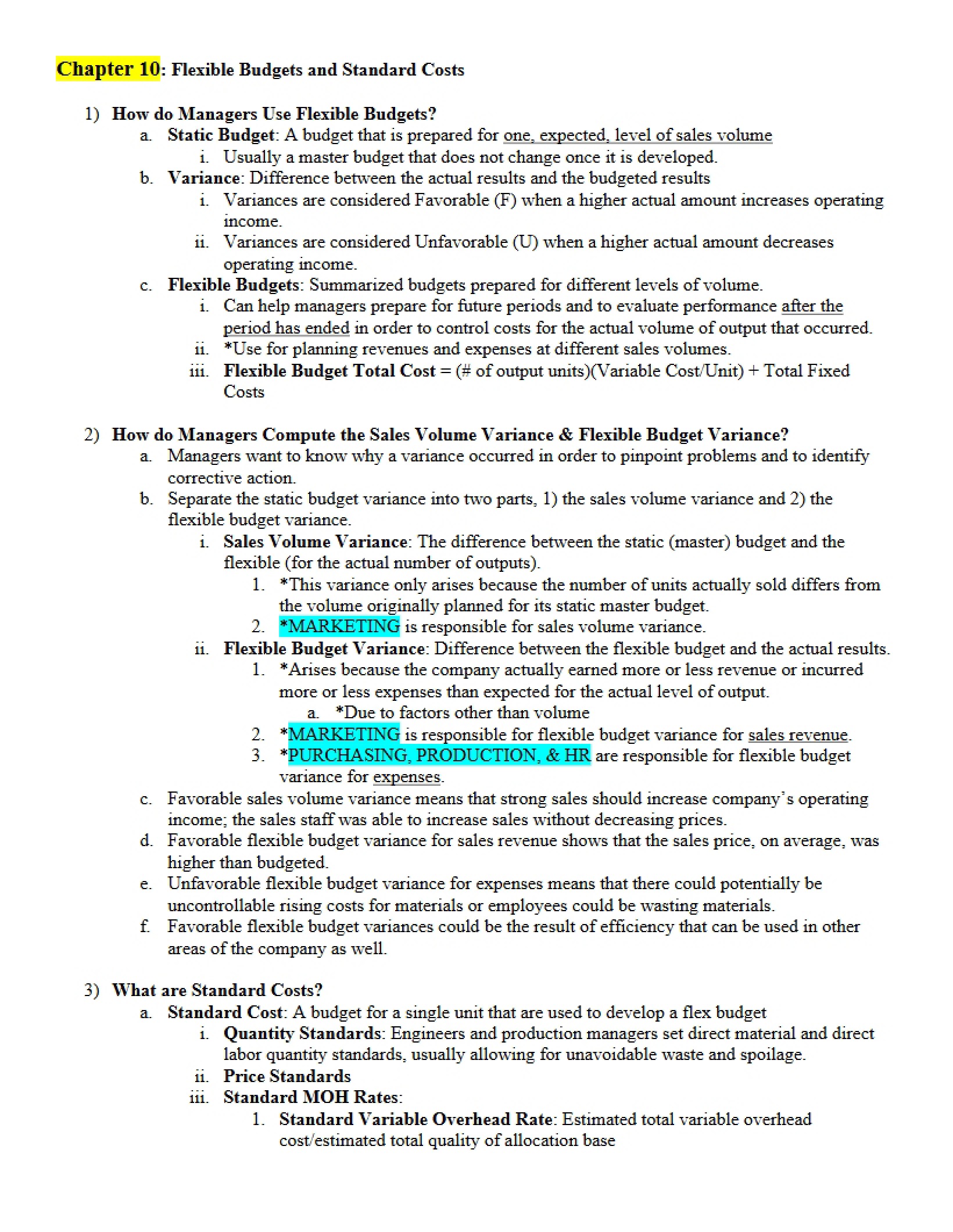 Flexible Budgets and Standard Costs (Chapter 10)