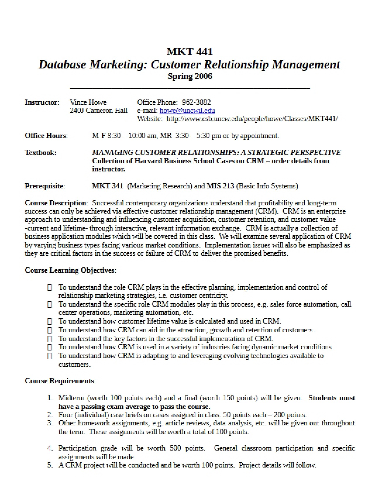 Syllabus for Spring 2006 MKT441