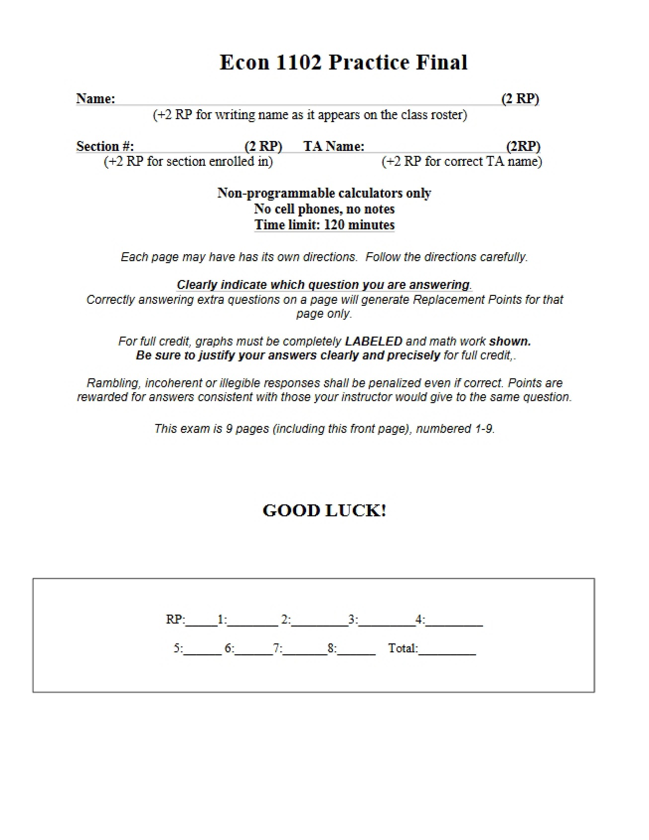 Practice Final Exam