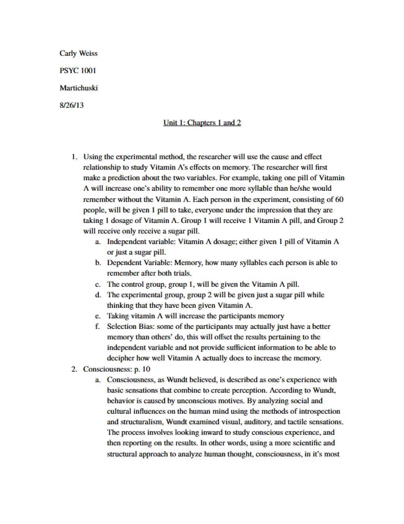 First Unit of General Psychology