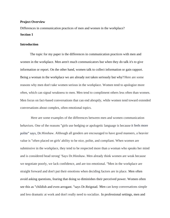 Outline for Revised Project Brief