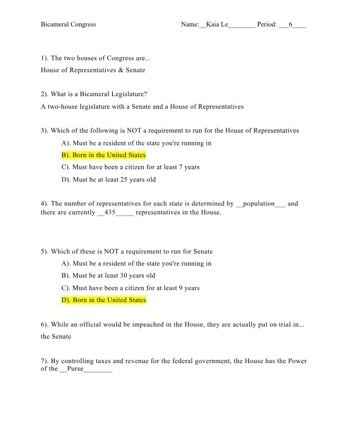 The Bicameral Congress - House vs Senate