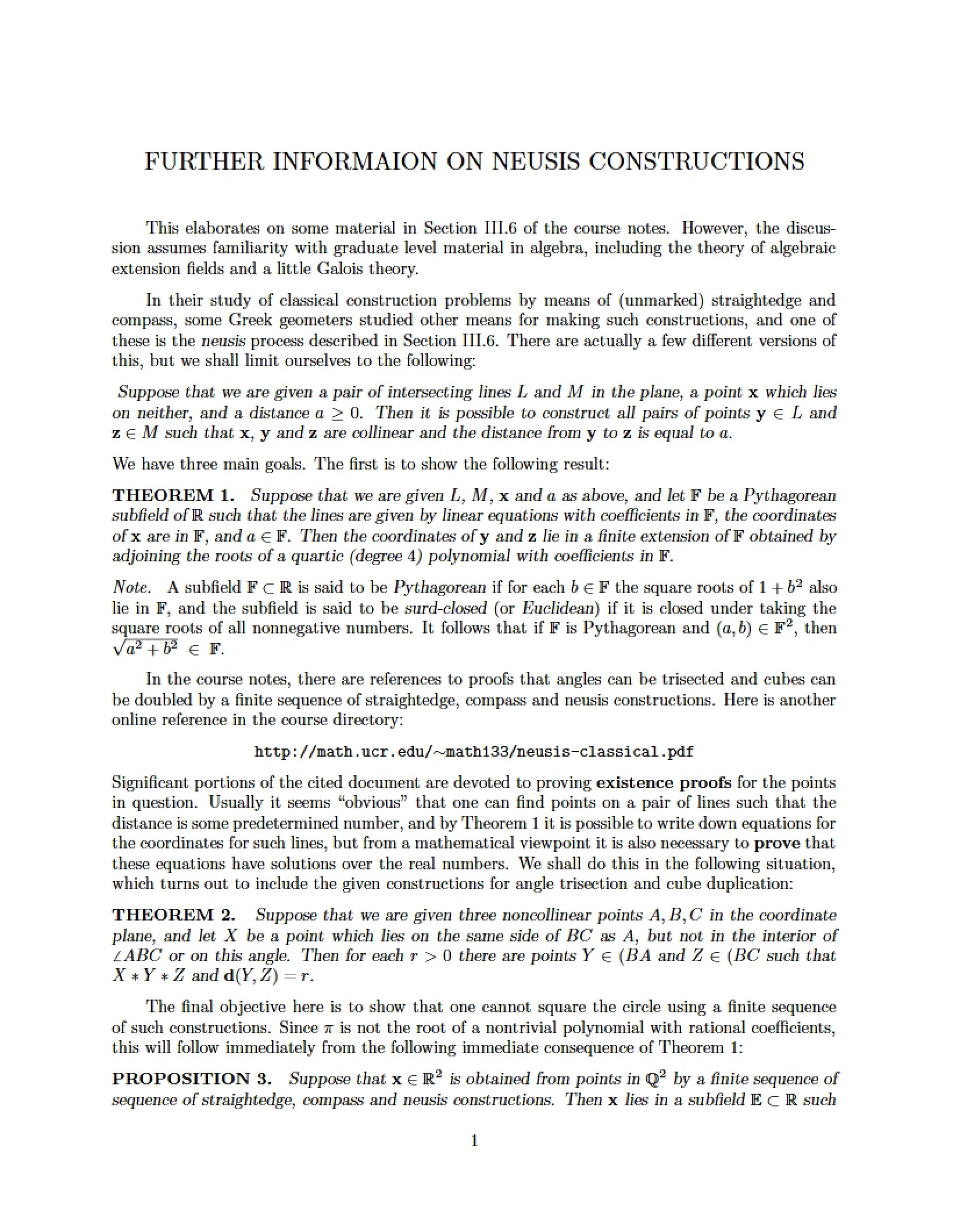 Neusis Constructions Further Information