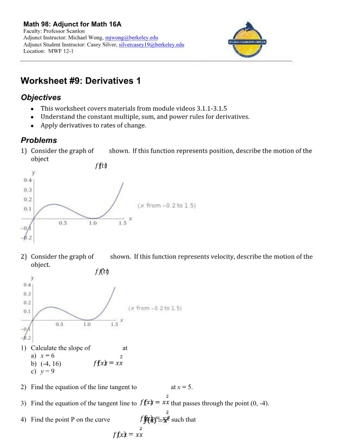 Derivatives 1 Worksheet 9