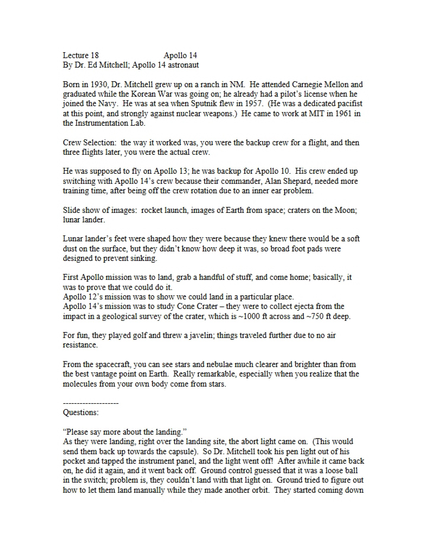 Class Notes Document