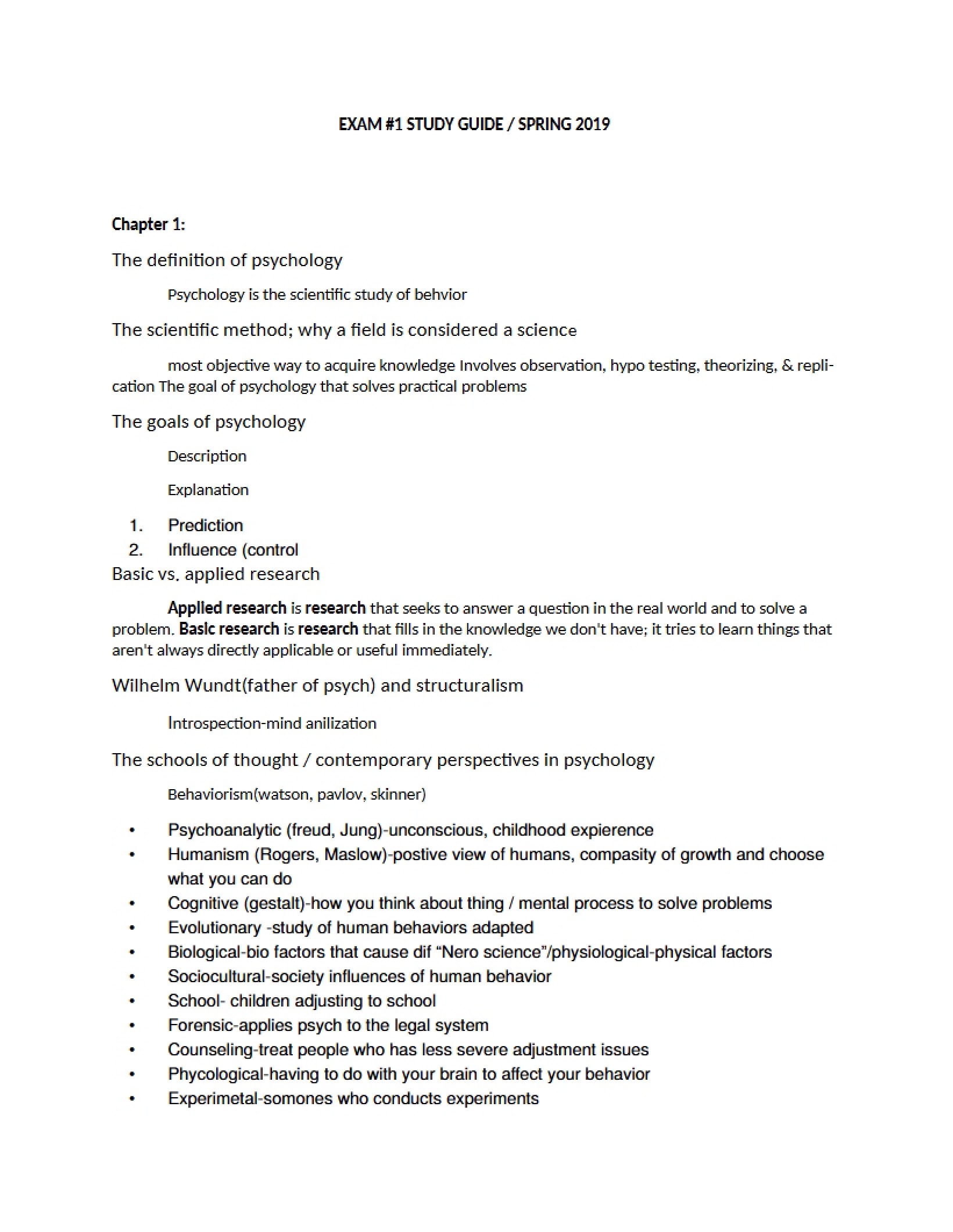 Study Guide for First Exam