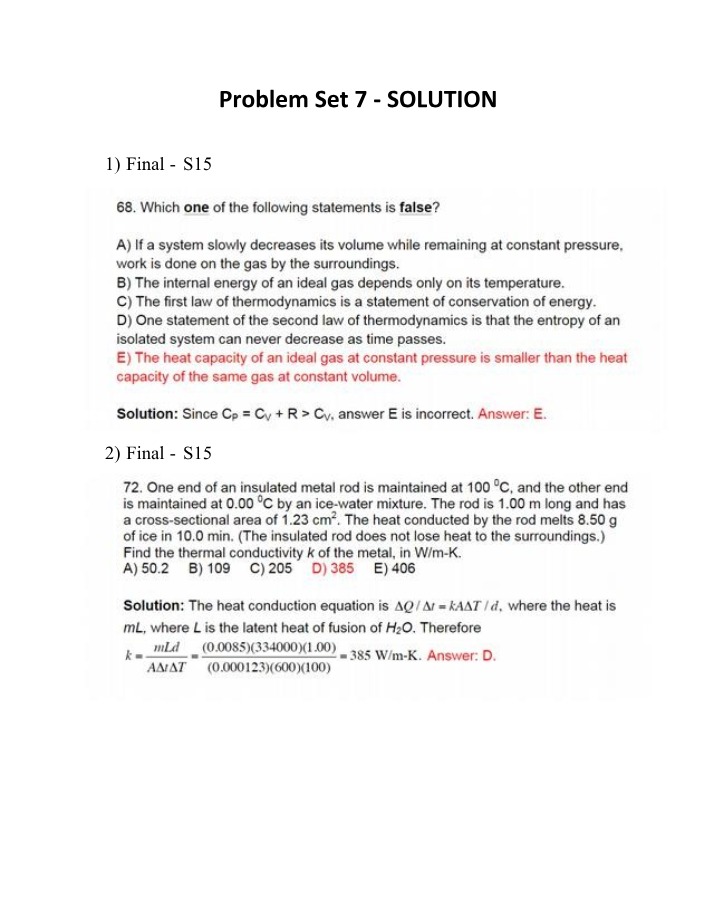Solution for Problem Set 7