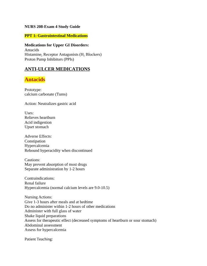 Study Guide for NURS 208 Exam 4