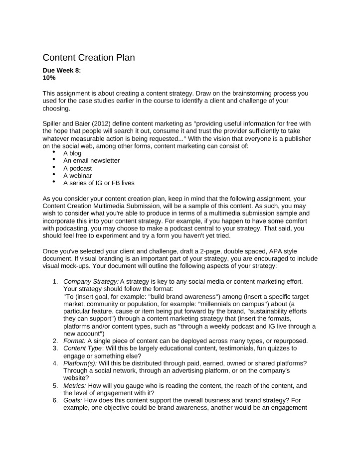 Assignment - Content Creation Plan