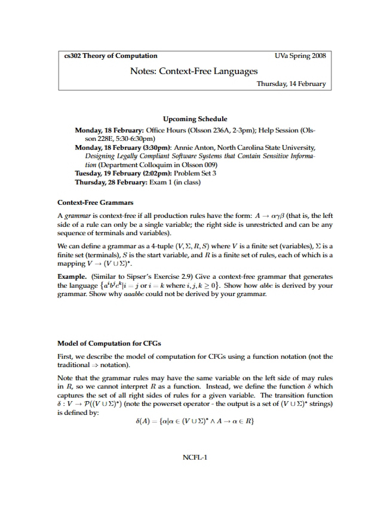 Context-Free Languages Notes