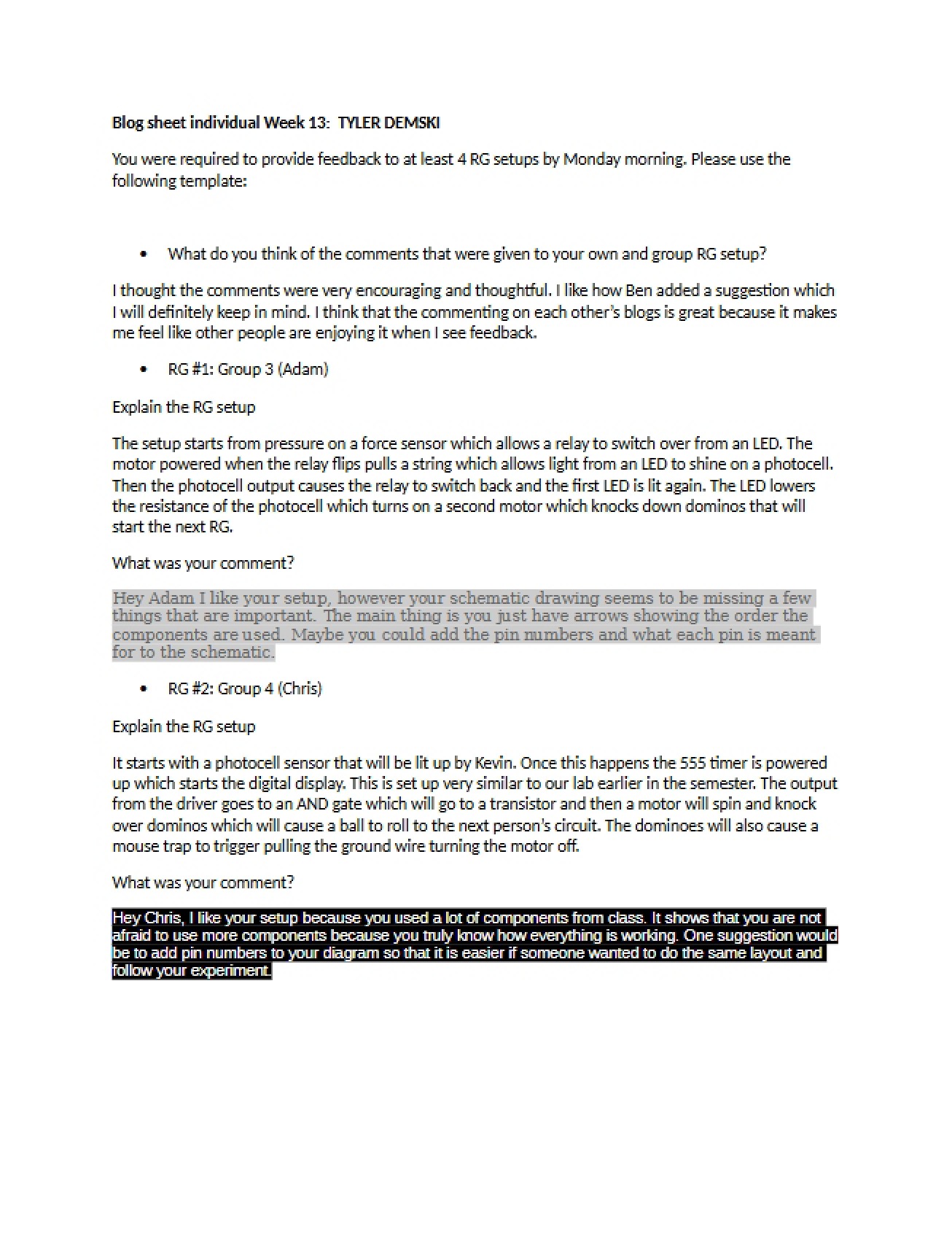 Individual Blog Sheet Thirteen