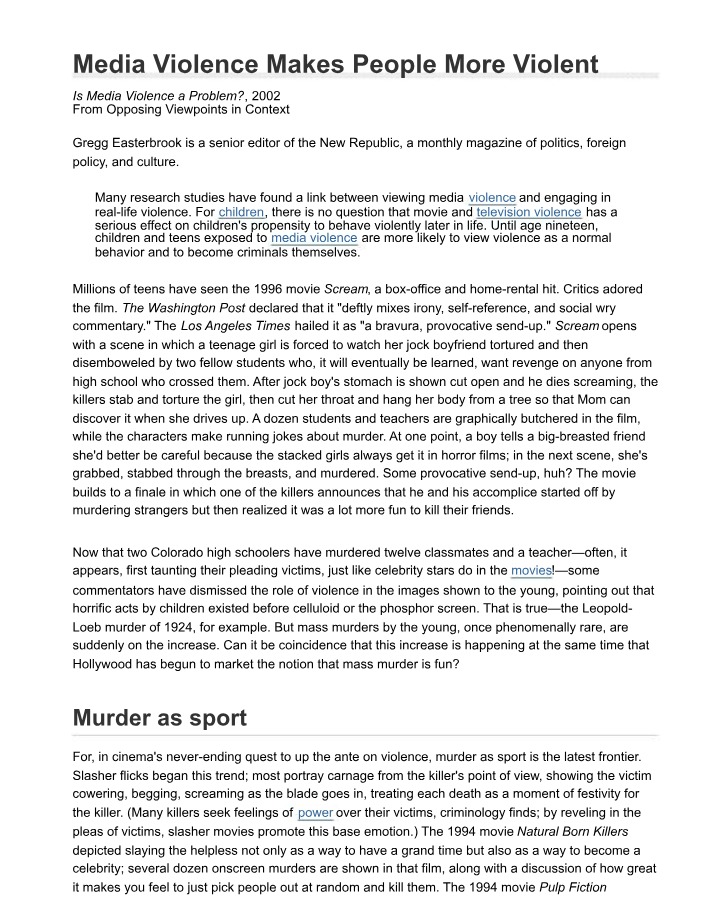 Media Violence and Increased Violence
