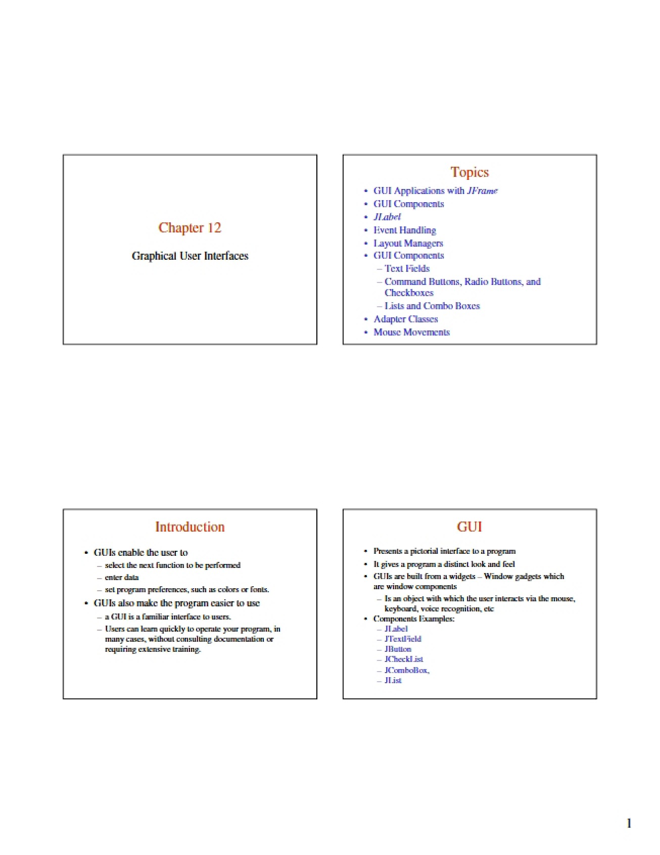 Graphical User Interfaces (Chapter 12)