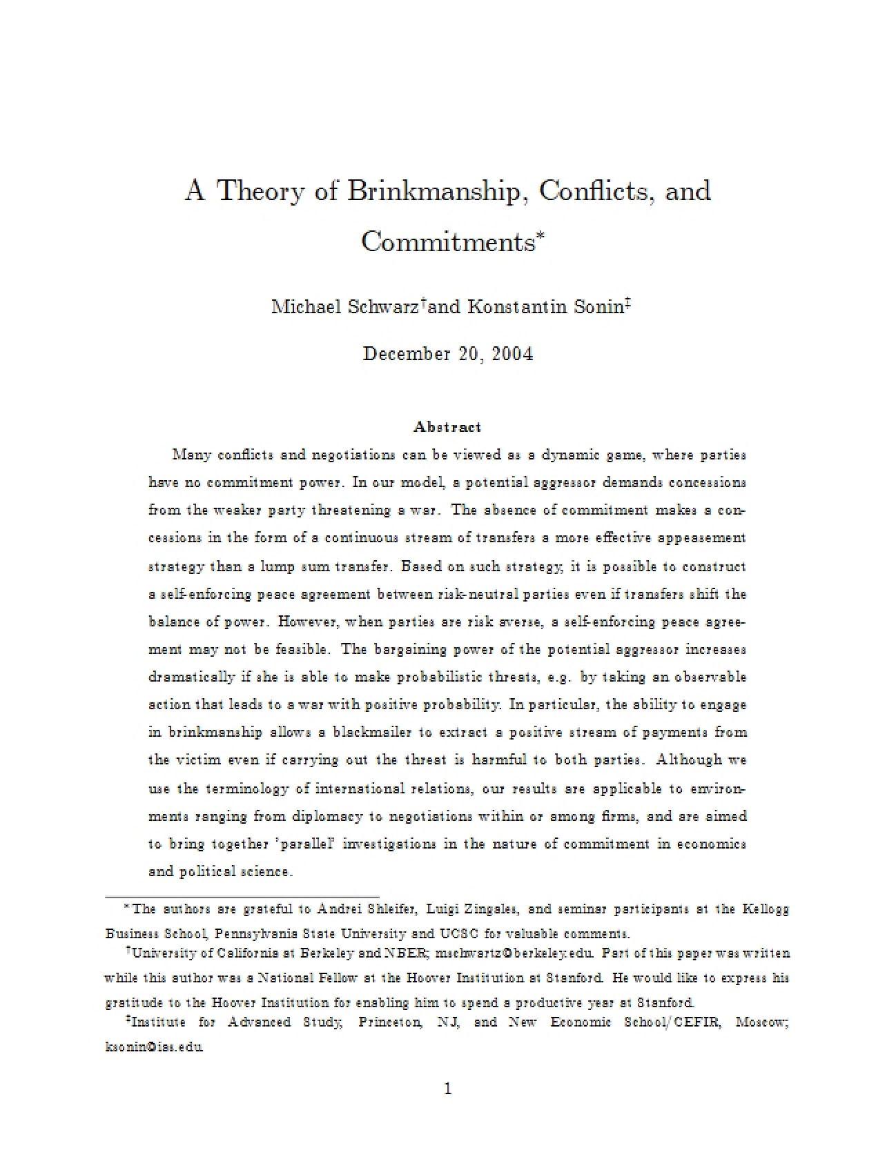Brinkmanship and Conflict Resolution Theory