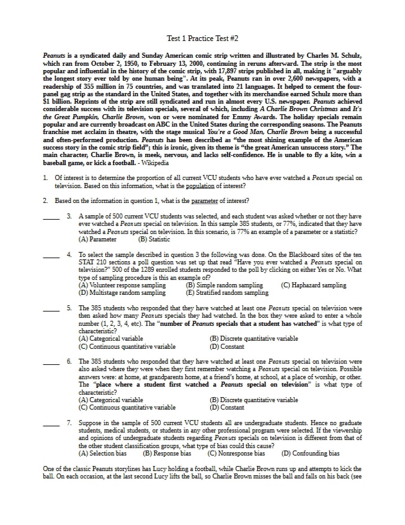 Second Practice Test for Exam One