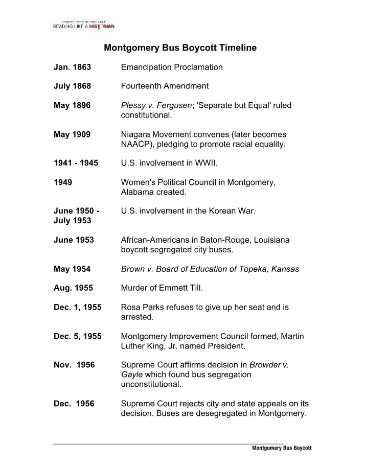 Analysis and Timeline - Montgomery Bus Boycott