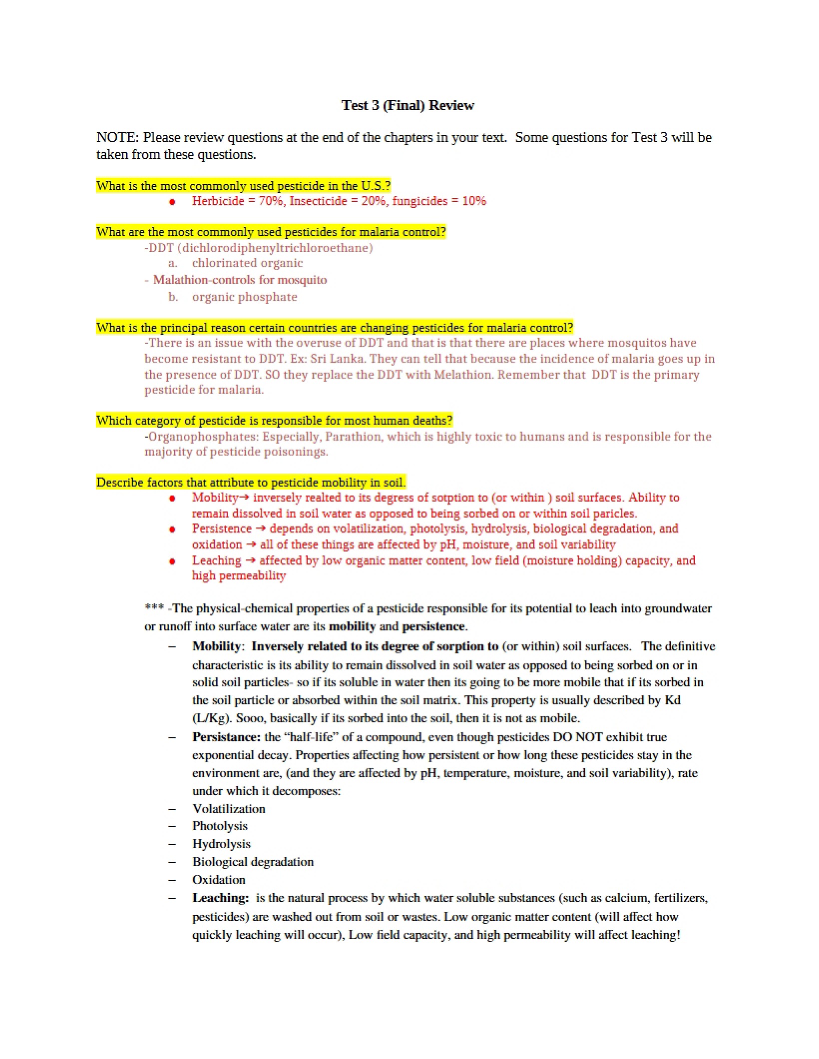 Test 3 Aquatic Pollution