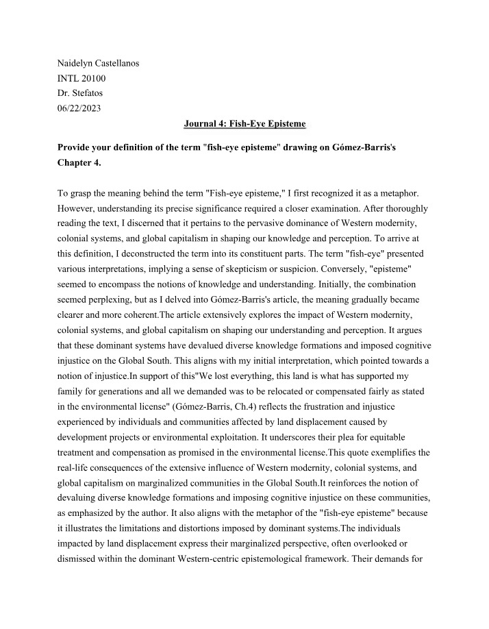 Journal Entry 4 - Fish-Eye Episteme