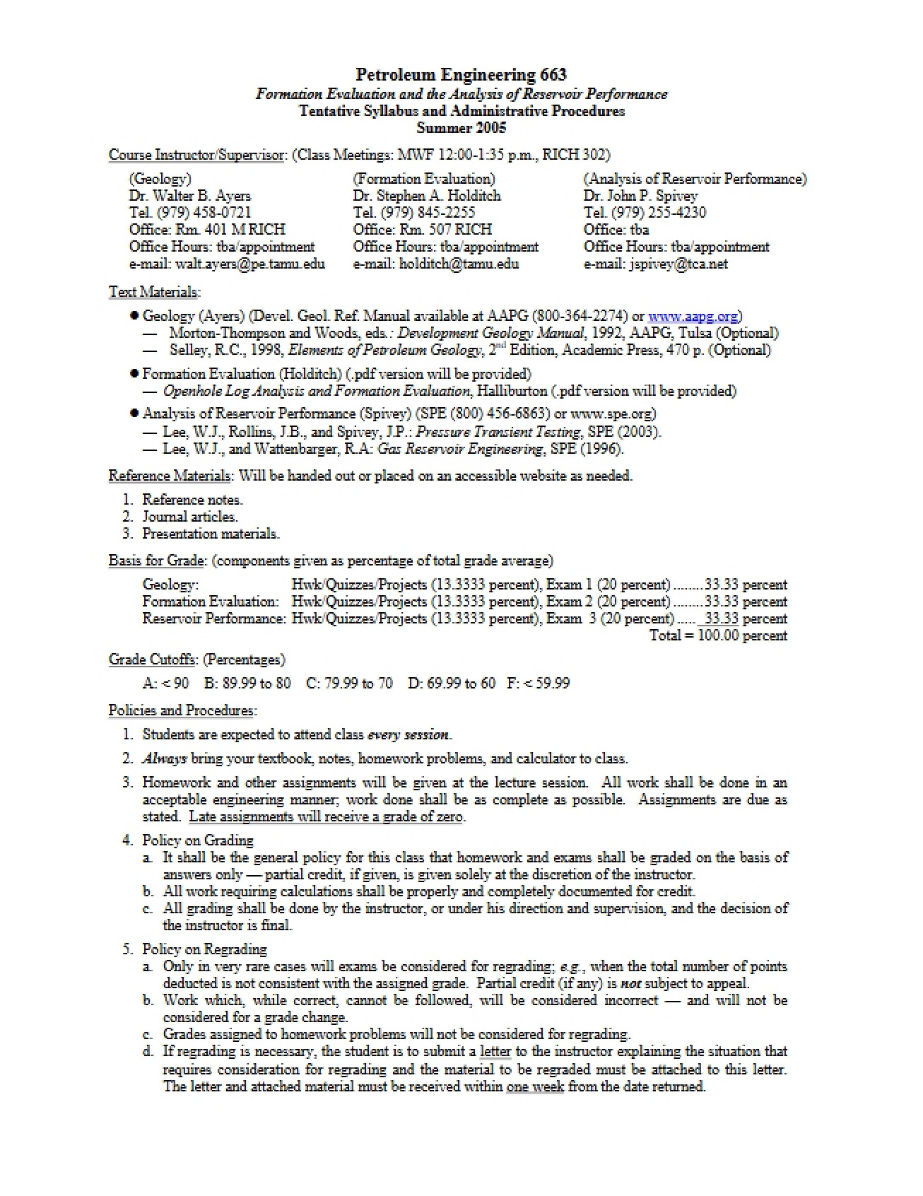 Syllabus for PETE 663