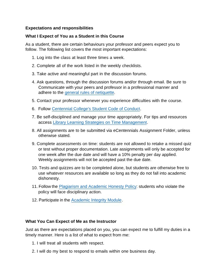 Responsibilities and Expectations