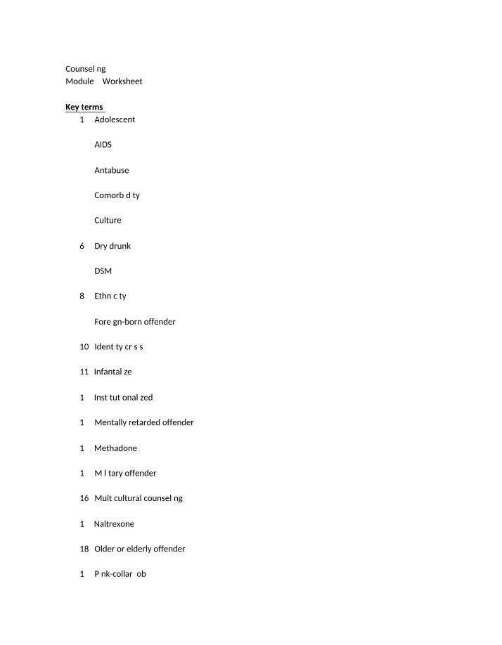 Worksheet for Module 4