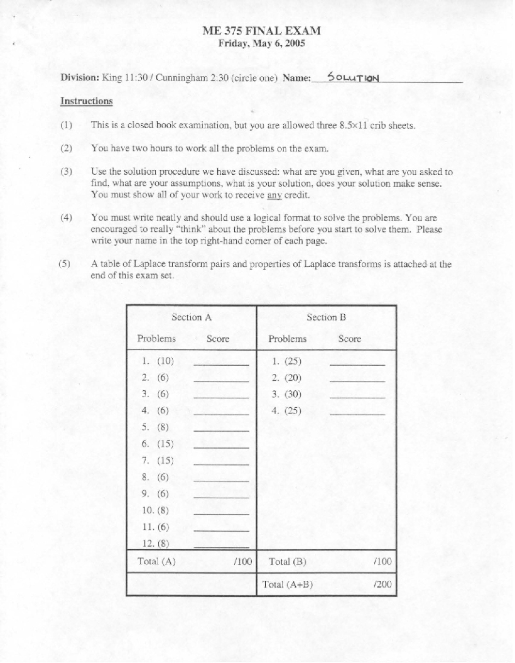 Final Exam (Spring 2005)