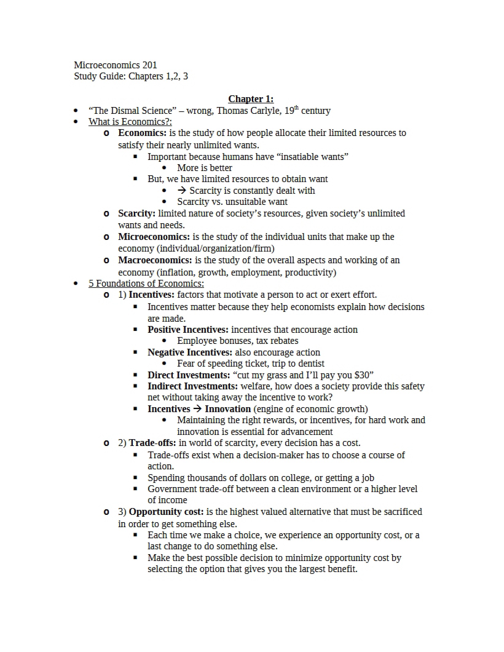 Microeconomics Study Guide