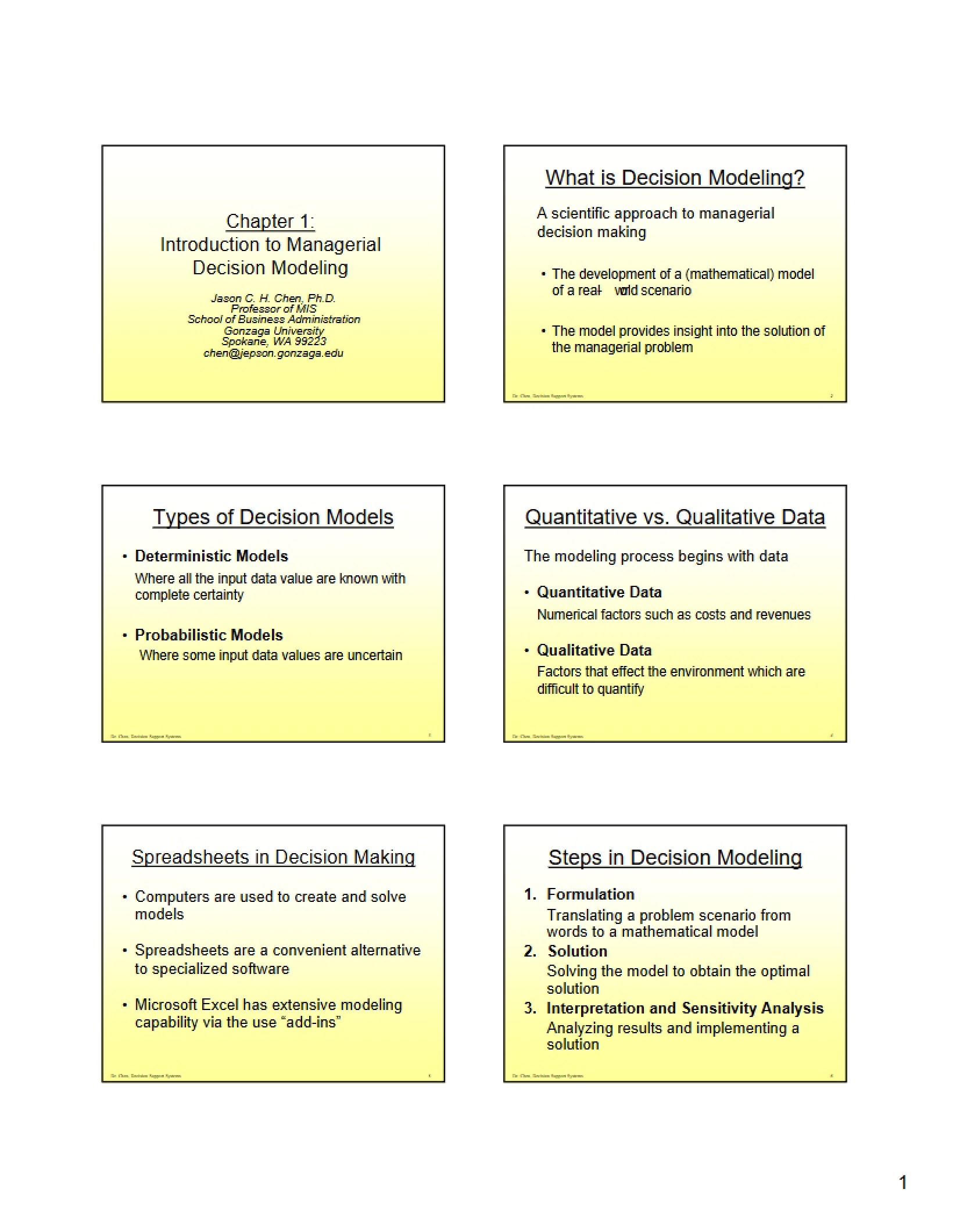 Managerial Decision Modeling Intro