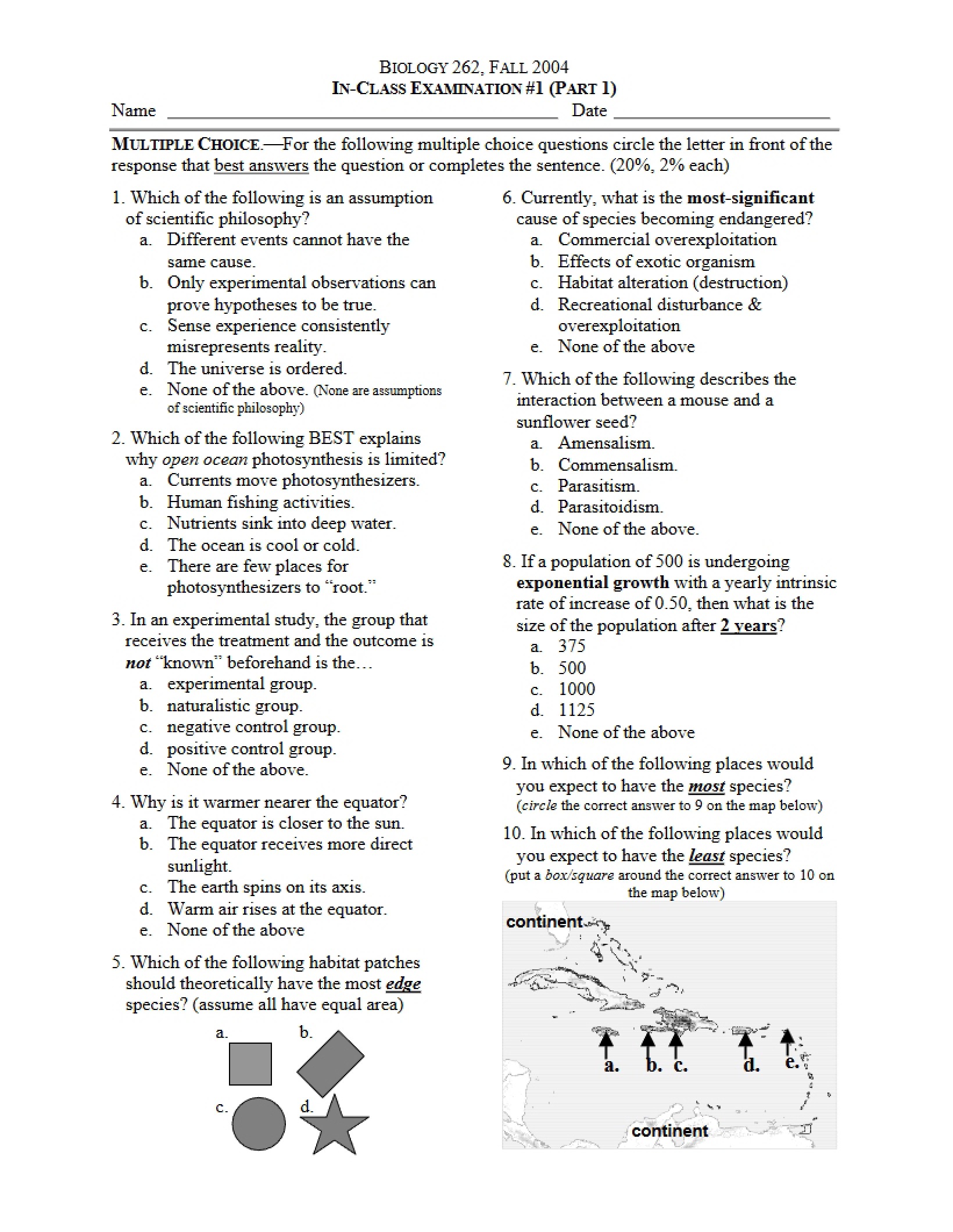 Examination for Principles of Biology (9)