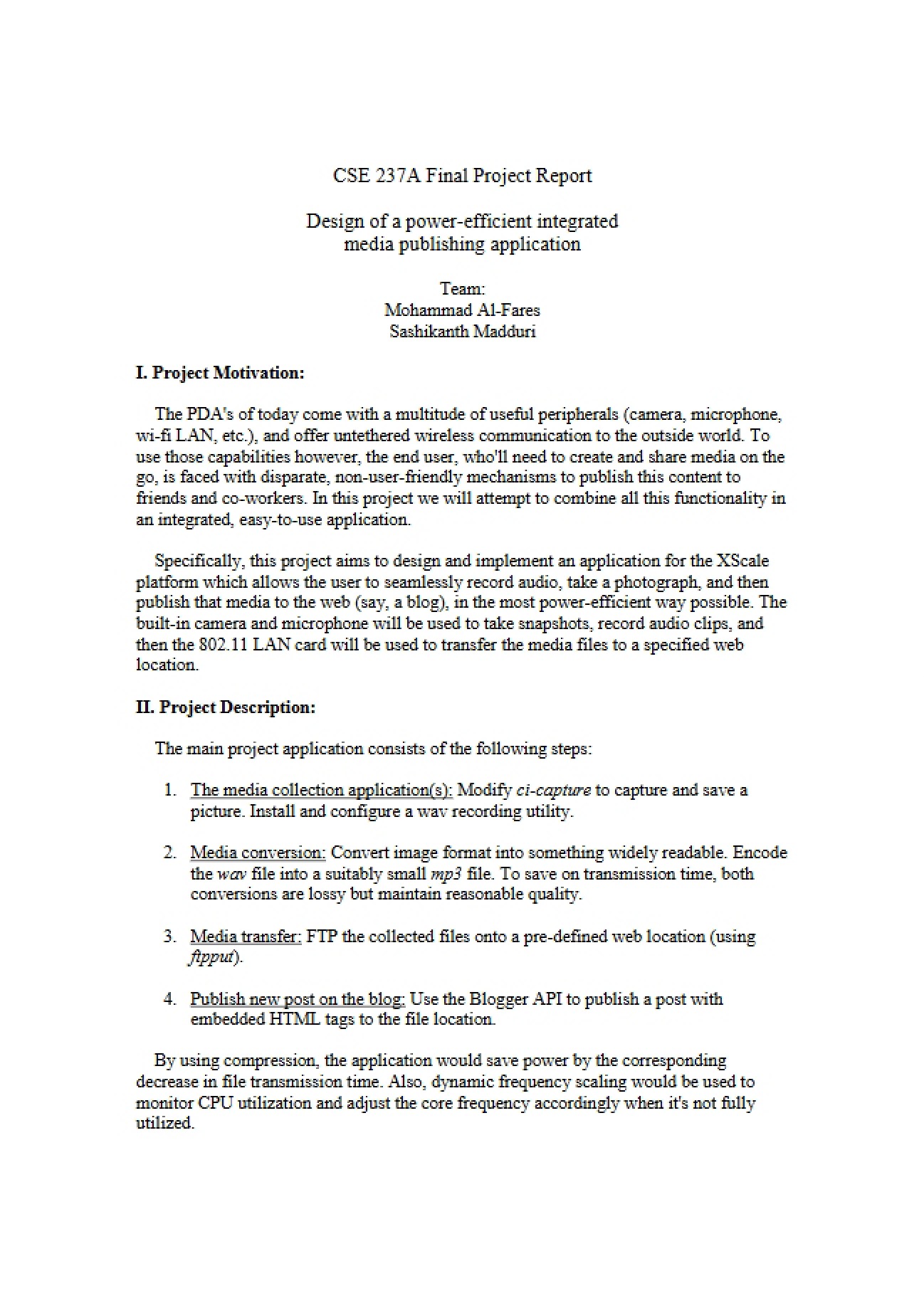 Final Report for Embedded Computing Project