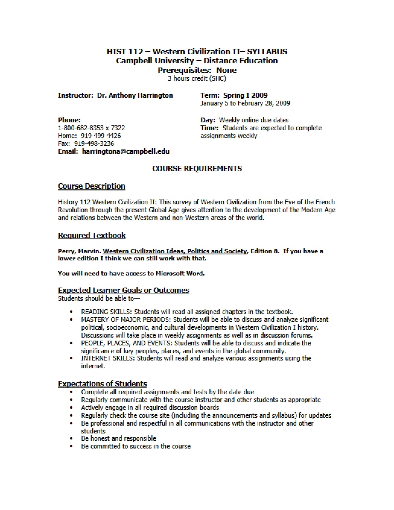 Syllabus Western Civilization II