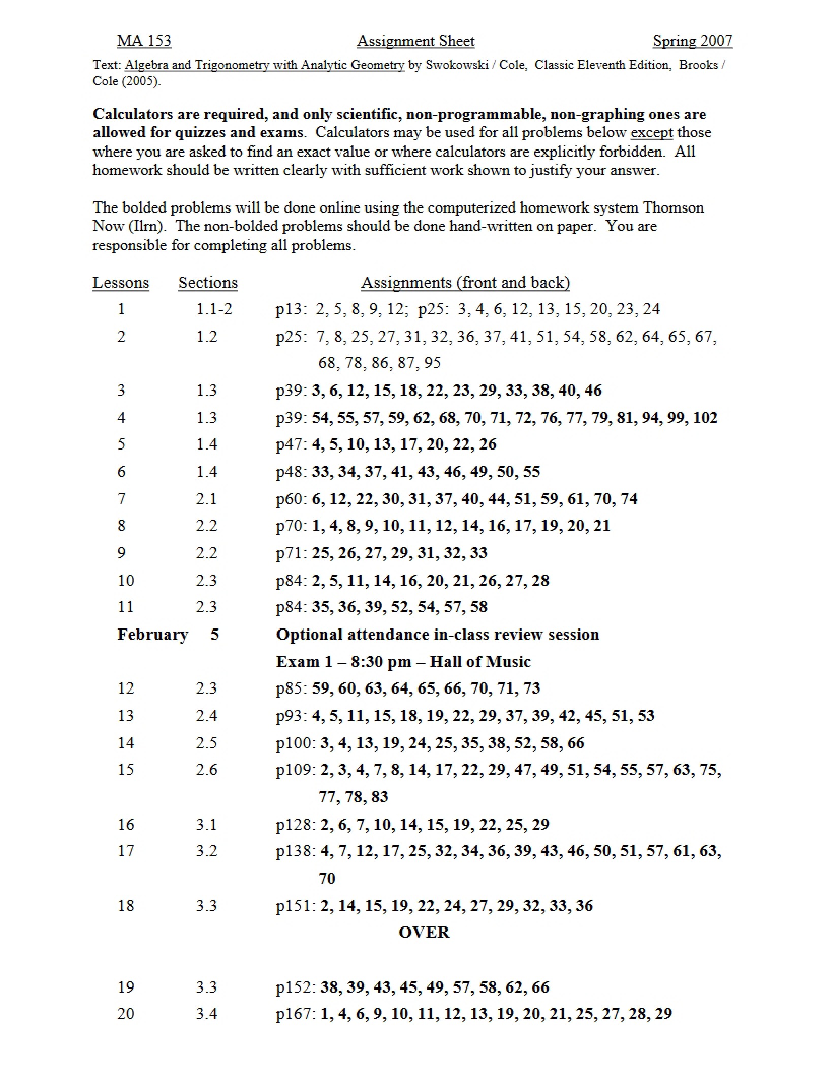 Homework Sheet