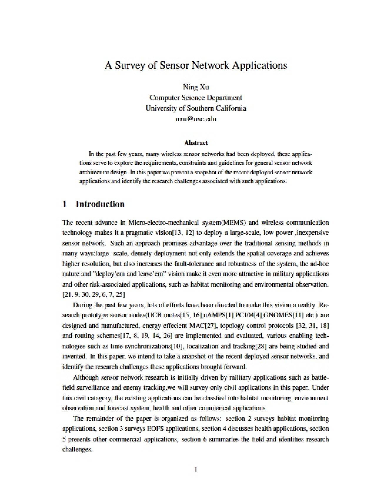 Survey of Sensor Networks
