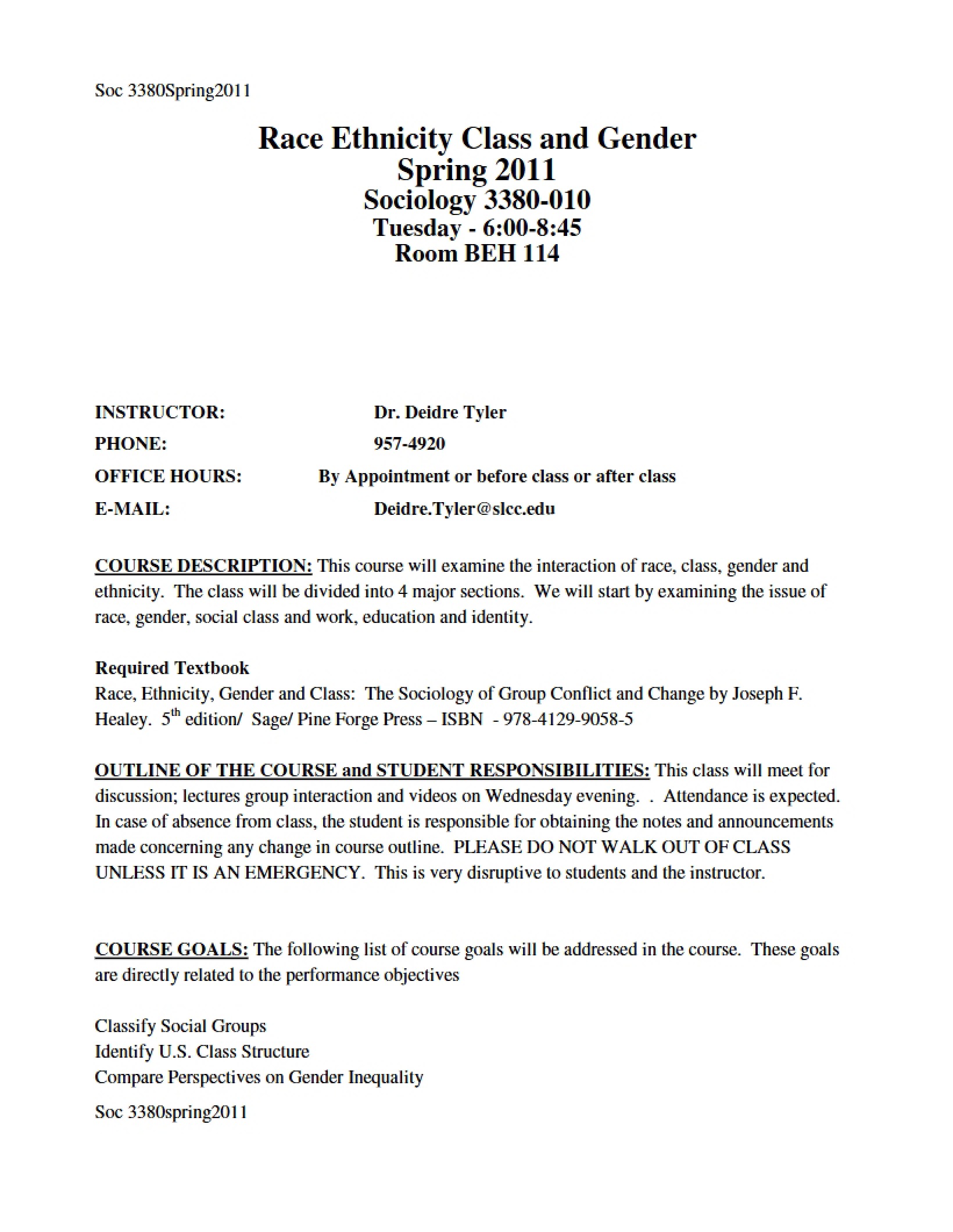 Syllabus Race, Ethnicity, Class, and Gender