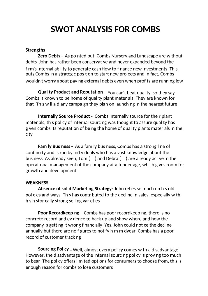 SWOT Analysis - Combs