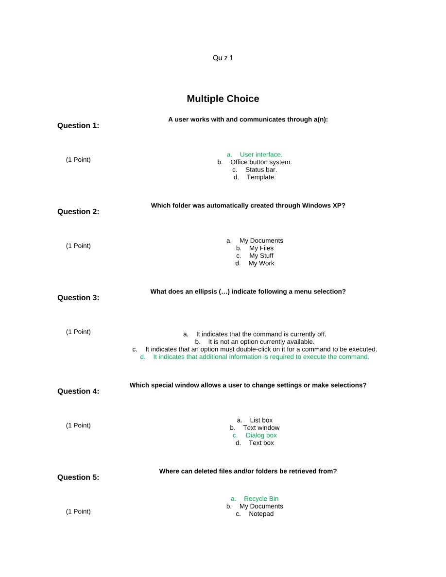 Quizzes 1-4 for Computer Science