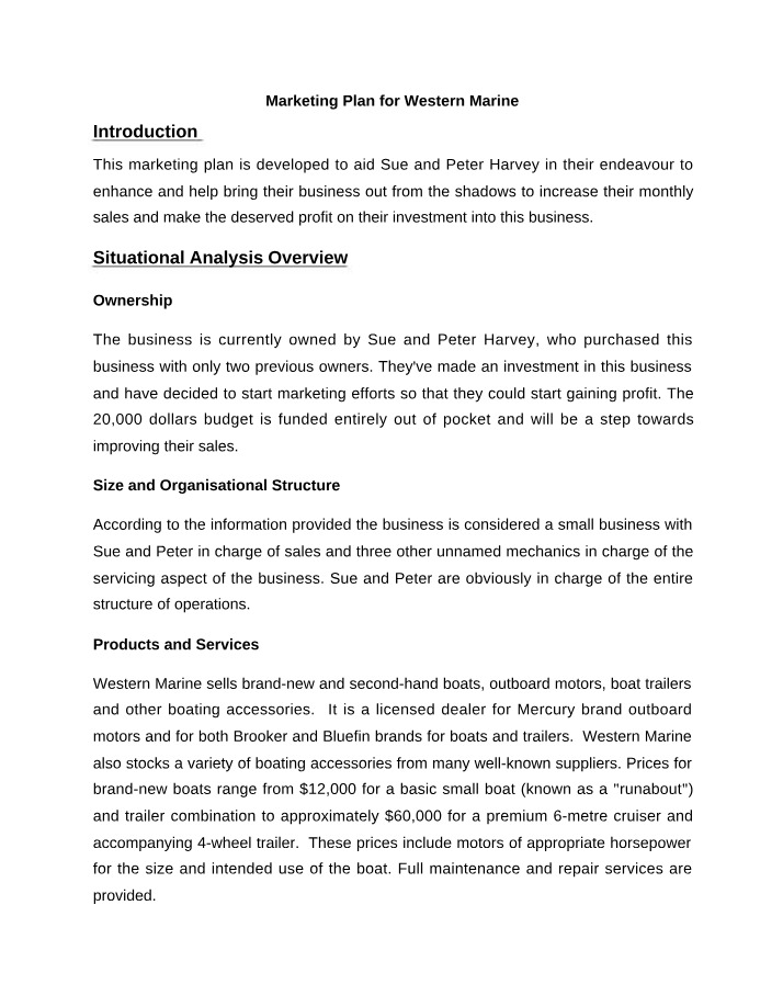 Western Marine Marketing Plan