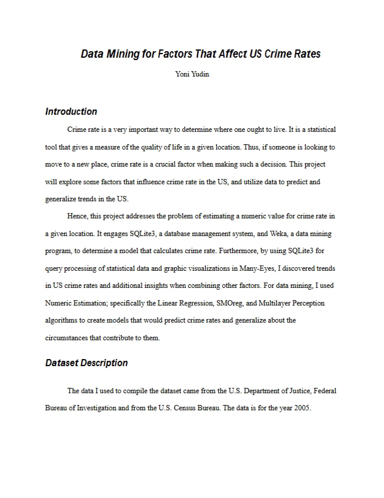Using Data Mining to Analyze US Crime Rate Factors