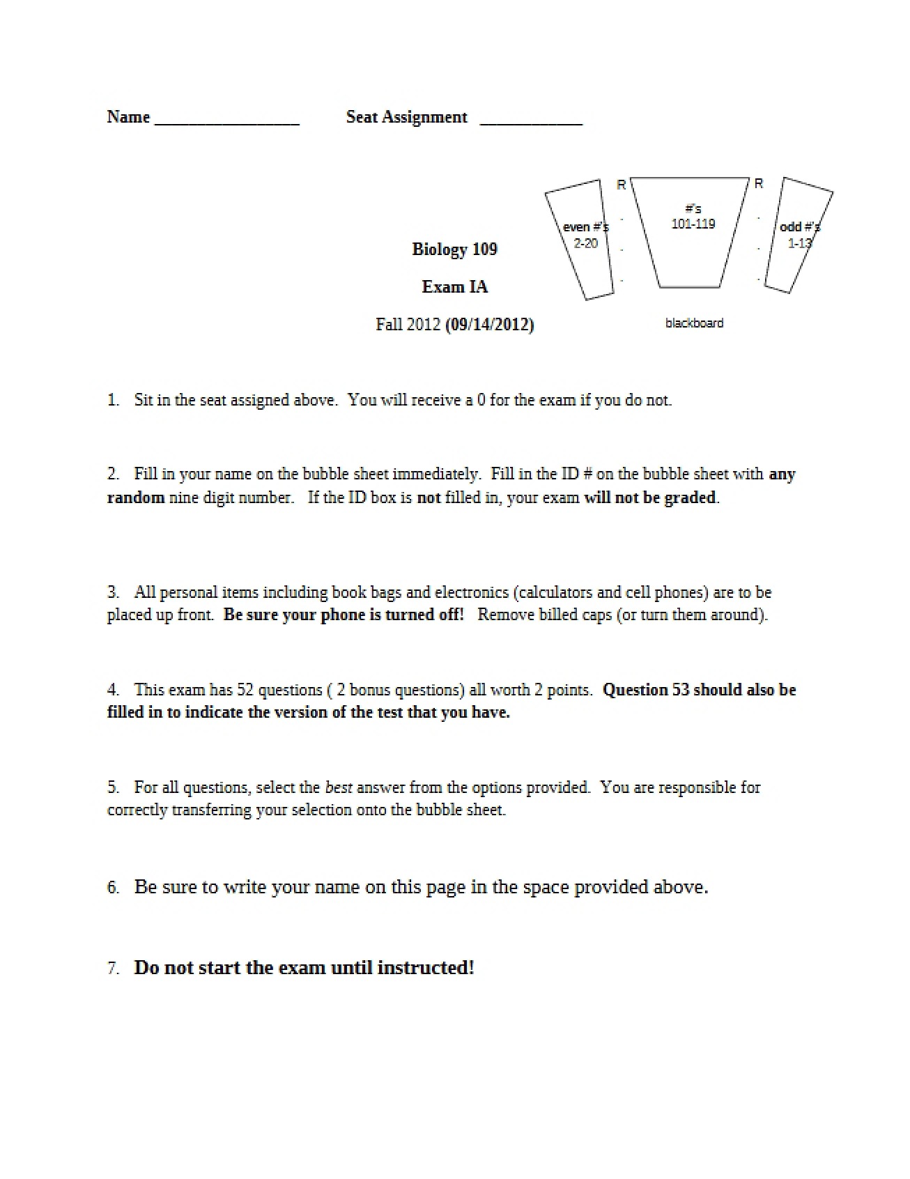 Biology - Practice Exam I