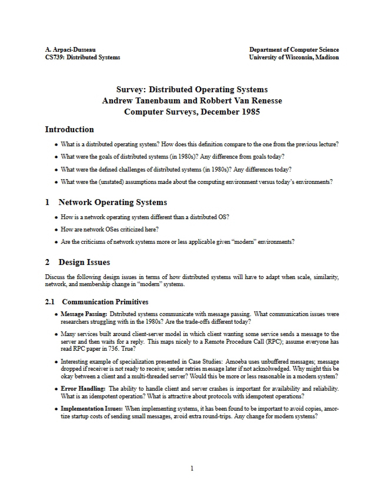 Tanenbaum and Renesse Distributed OS Survey