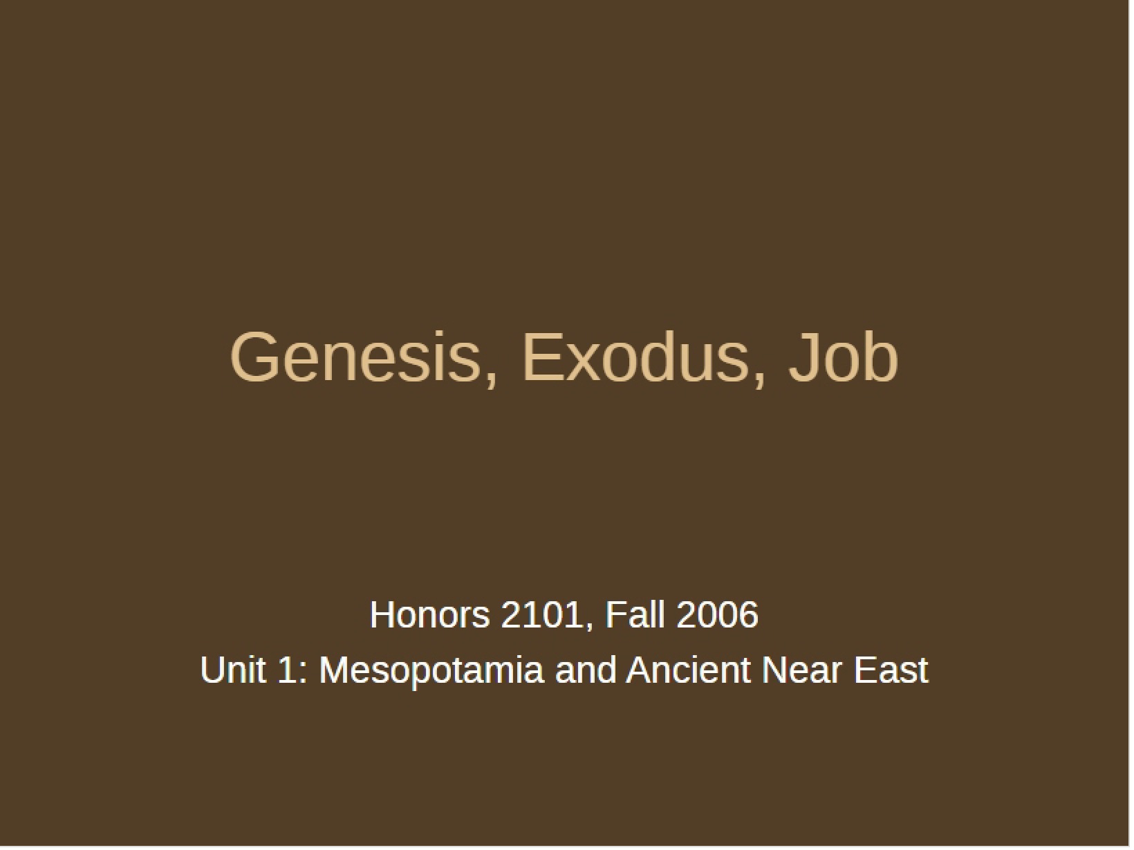 Job, Exodus, and Genesis