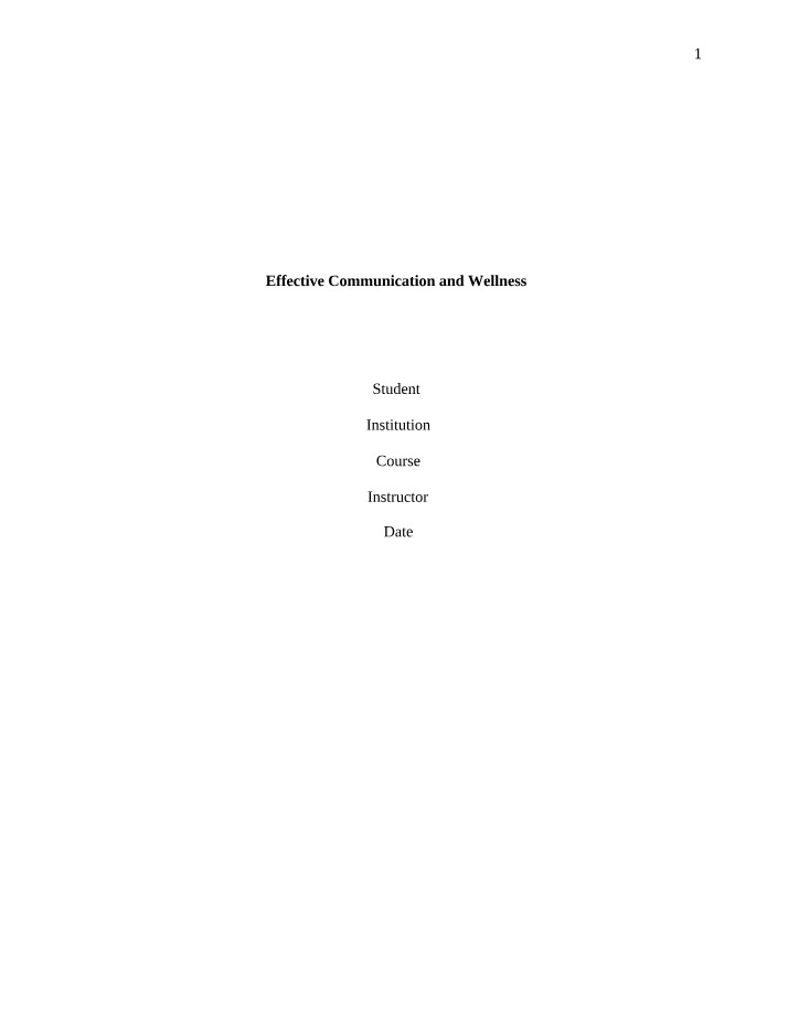 Wellness and Effective Communication
