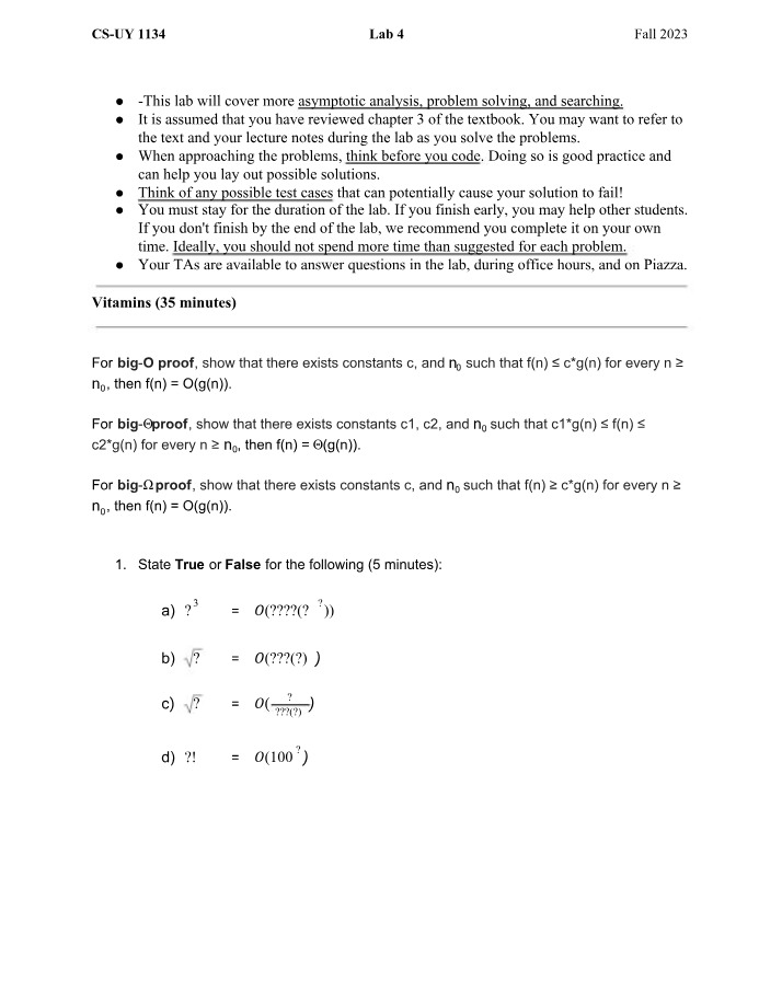 Lab 4 - Asymptotic Analysis and Problem Solving