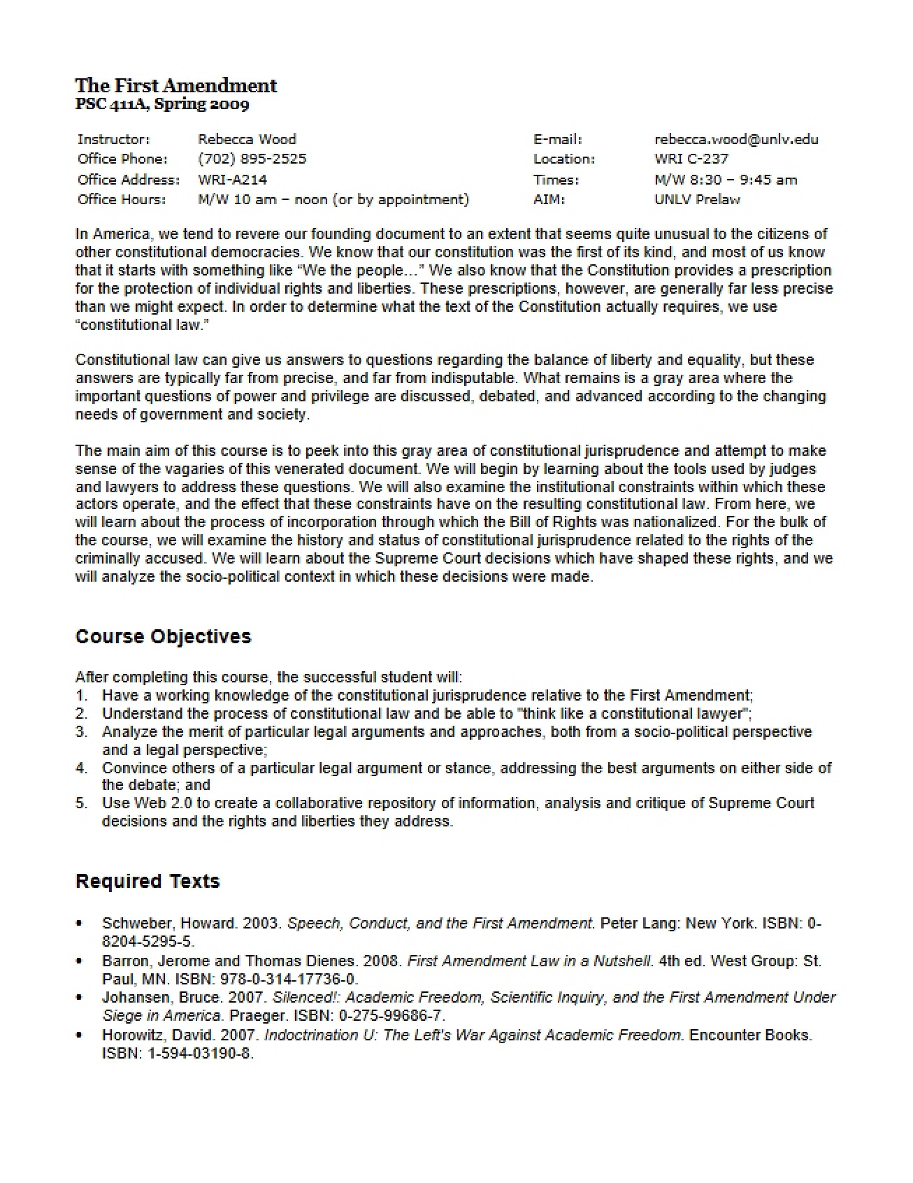 Syllabus First Amendment Law