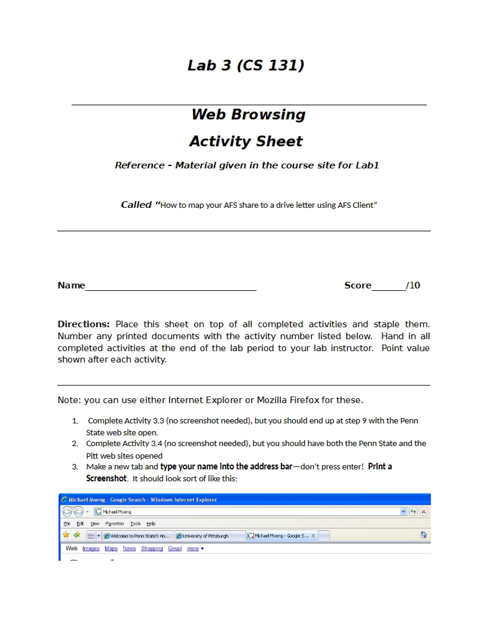 Web Browsing Worksheet