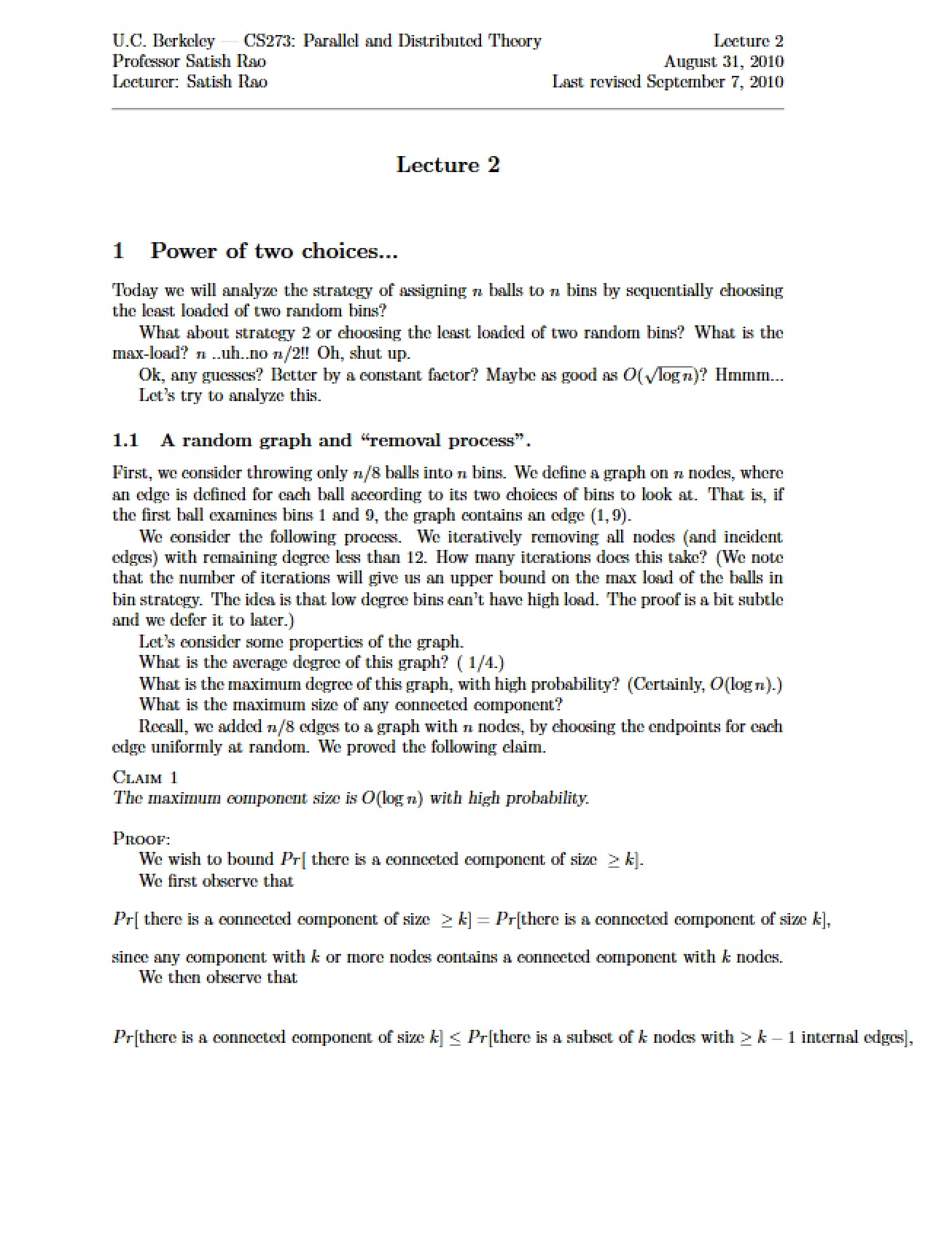 Parallel Computation Lecture Notes