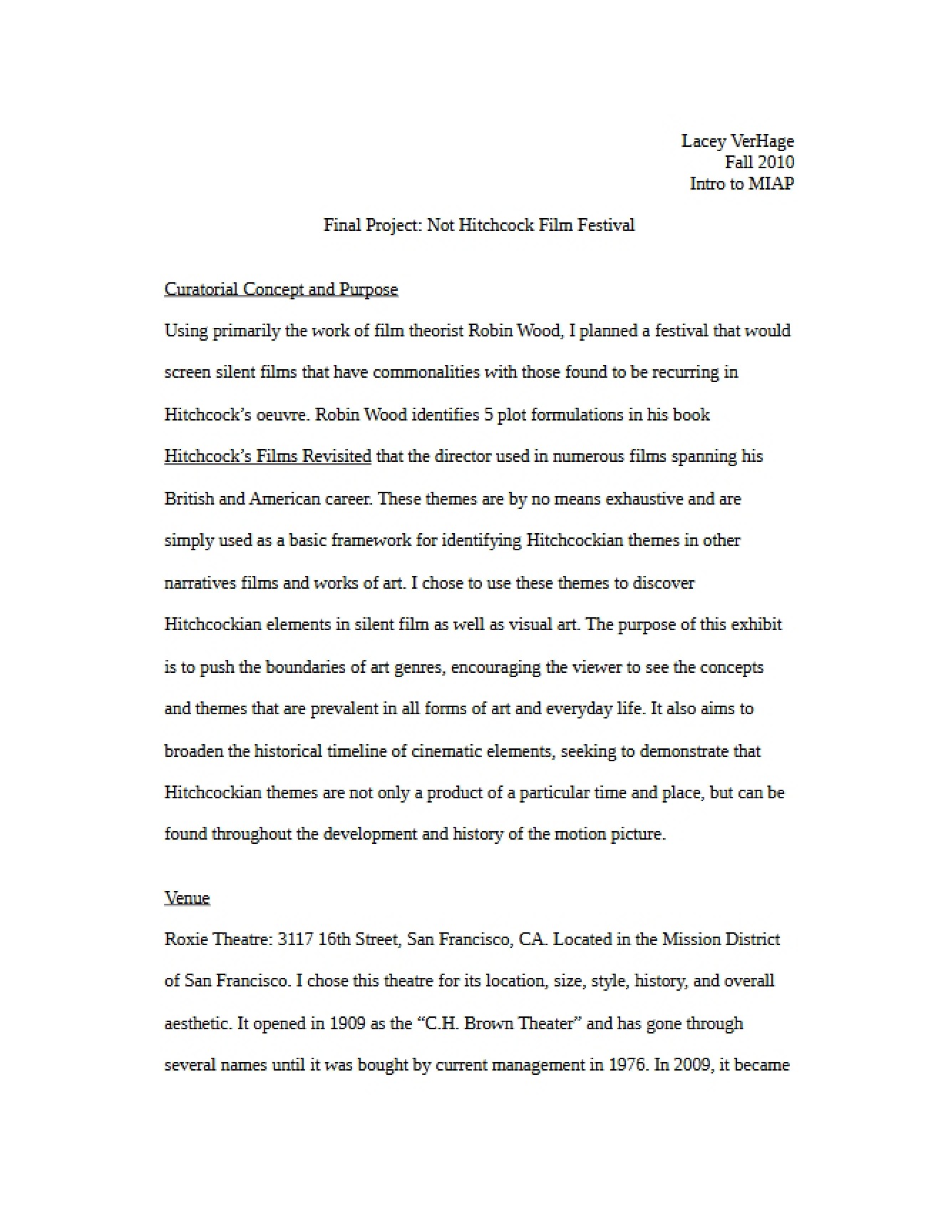 Not Hitchcock Film Festival Final Project