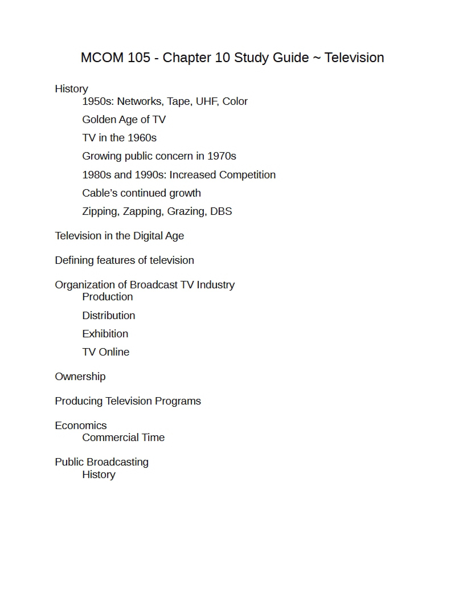 Television Study Guide (Chapter Ten)